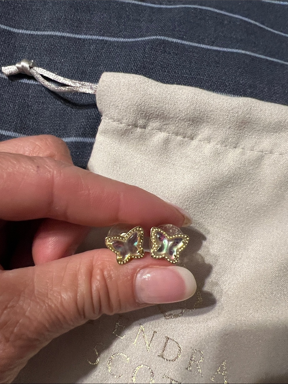 Kendra Scott Lillia butterfly earrings pearl iridescent and gold
